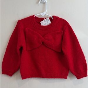 Zara Vibrant Red Knit Sweater with Bow Size 3